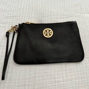 Tory Burch Black Soft Leather Full Zip Wristlet/Clutch